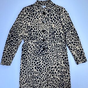 Kasper Coat Womens 4P Tan Black Leopard Print Button Front Lined Petite